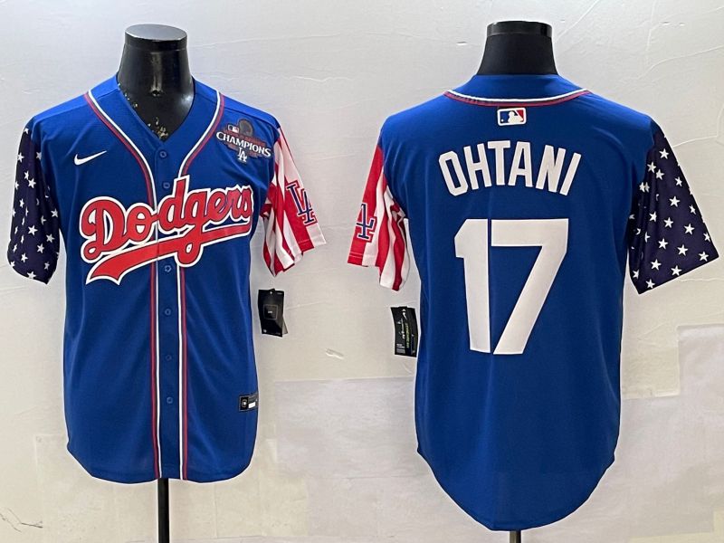 Men Los Angeles Dodgers #17 Ohtani Blue a generation of national flags Joint name 2025 Nike MLB Jersey style 4->los angeles dodgers->MLB Jersey